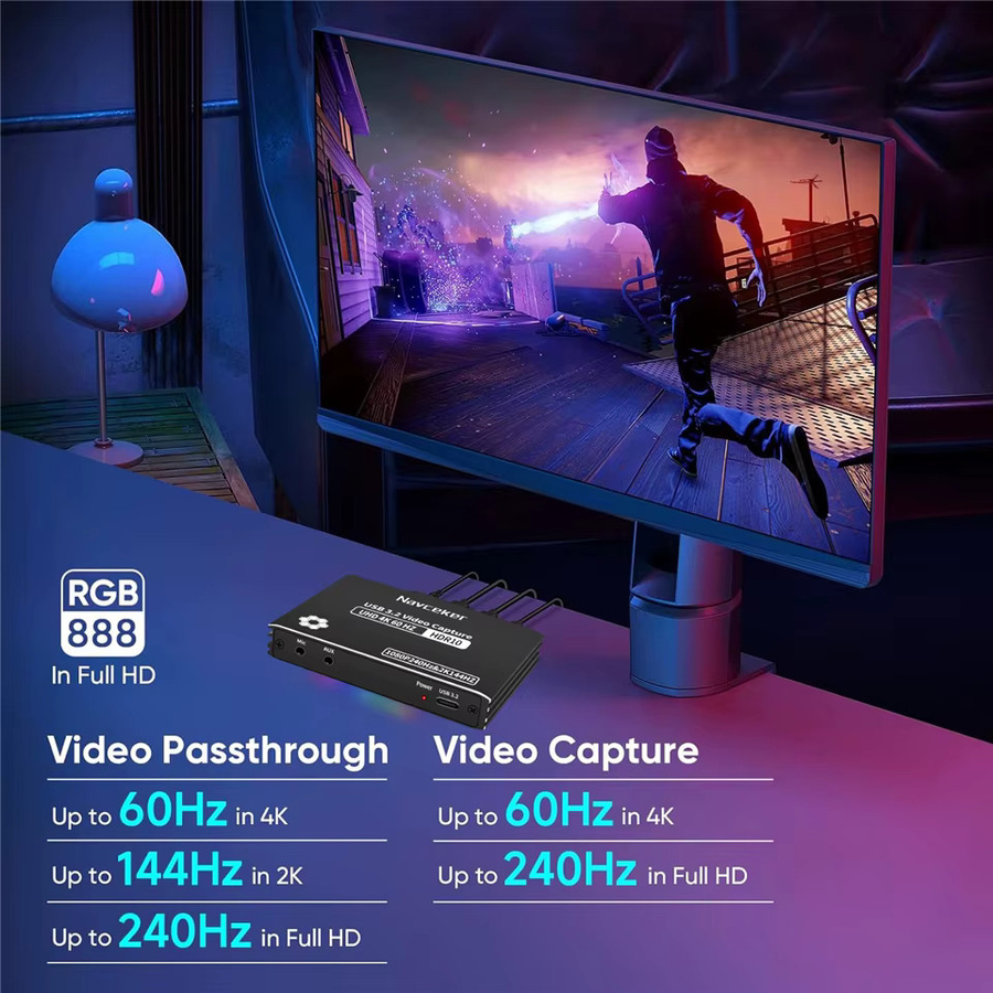 Navceker 4K 60FPS HDMI Videoaufnahmekarte mit HDCP-Bypass, USB-C 3.2 Video-Grabber für Live-Streaming und Spiel-Aufnahmen von PS5 und Xbox, Schwarz - Bild 5