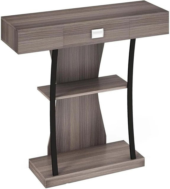 Costway Konsolentisch aus Holz mit Schubladen und Kippschutz in Grau, B/T/H: 88 x 30 x 30 cm - Bild 1