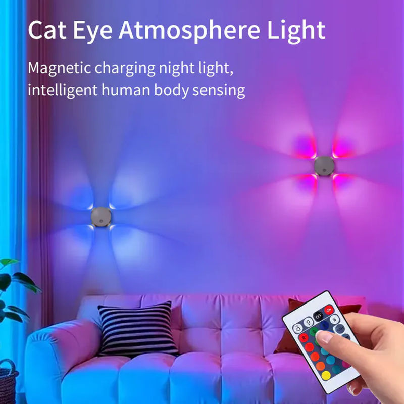 GGBEE 4-Köpfige RGB Katzenauge-Wandleuchte in Weiß mit Bewegungssensor, dimmbar und wiederaufladbar als Nachtlicht für Schlafzimmer und Treppen - Bild 2