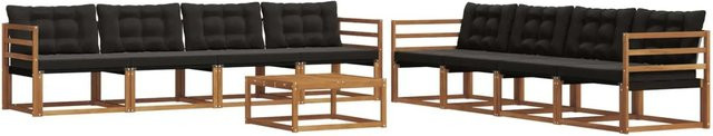 vidaXL Outdoor-Sofagarnitur 9-tlg. aus Akazienholz mit Textilene und Kissen, Schwarz/Natur - Bild 1