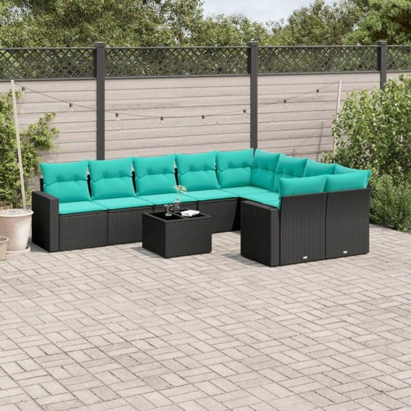 Vidaxl 10-tlg. Garten-Sofagarnitur aus Polyrattan mit Kissen in Schwarz und Blau - Bild 1
