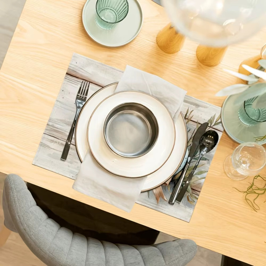 VIKAMA Oster-Tischsets aus Leinen mit Ei- und Schleifen-Design, rutschfest und hitzebeständig, Mehrfarbig - Bild 2