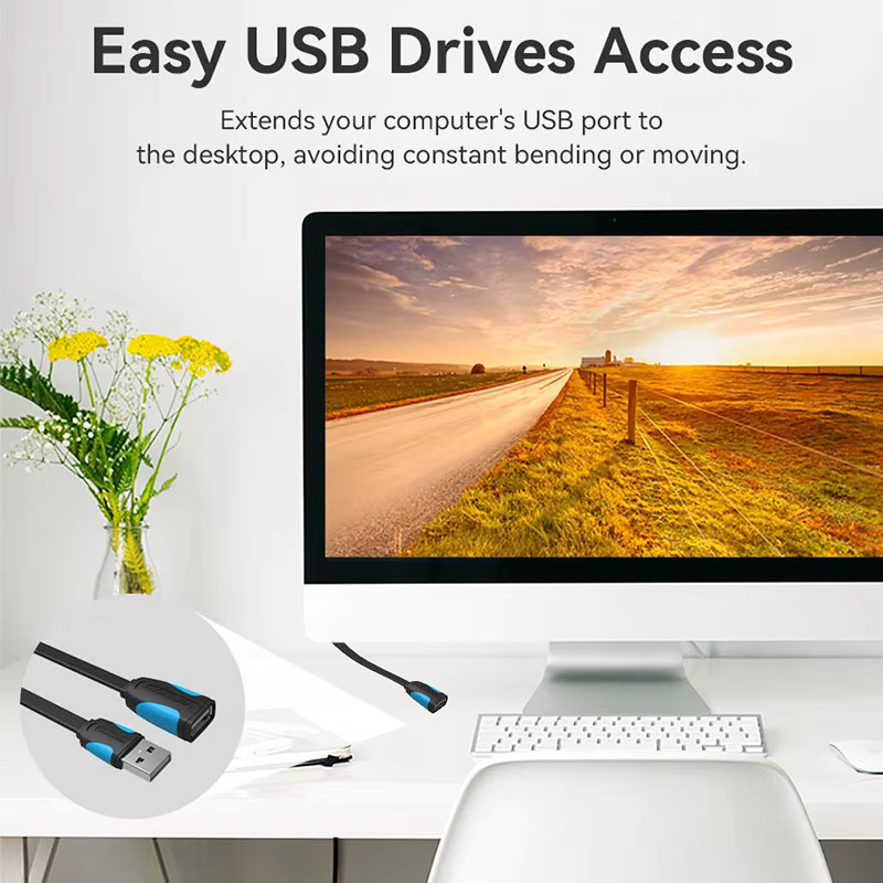 Vention USB 2.0 Verlängerungskabel in Schwarz, Stecker auf Buchse für Laptop und PC - Bild 4