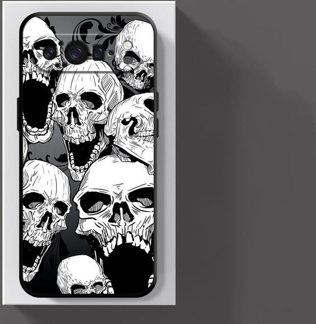 Handyhülle mit Totenkopf Cartoon Design für Google Pixel 6, 7, 8, 9, 10 und Pro Modelle in Schwarz und Multicolour - Bild 1