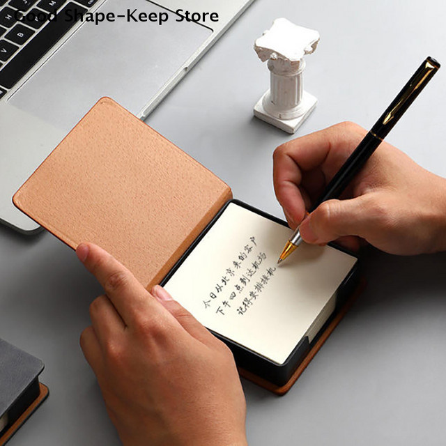 Haftnotizbox aus blauem PU-Leder mit Memo-Pad-Spender als Schreibtischzubehör für Büro und Studium - Bild 1