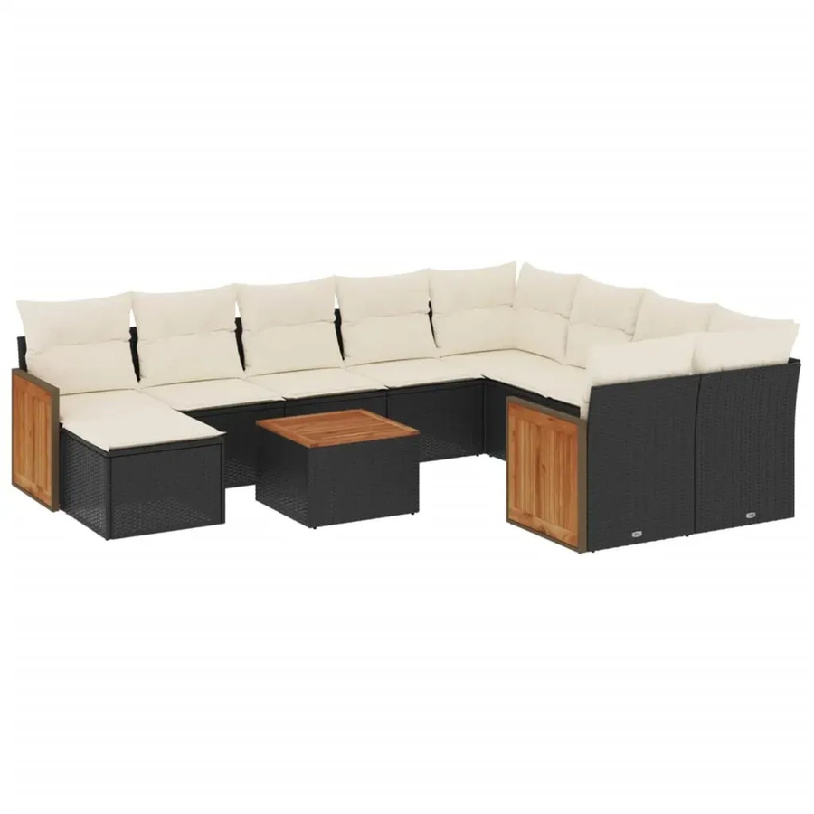 vidaXL 11-teilige Garten-Sofagarnitur aus Poly-Rattan und Akazienholz in Schwarz mit Kissen - Bild 2