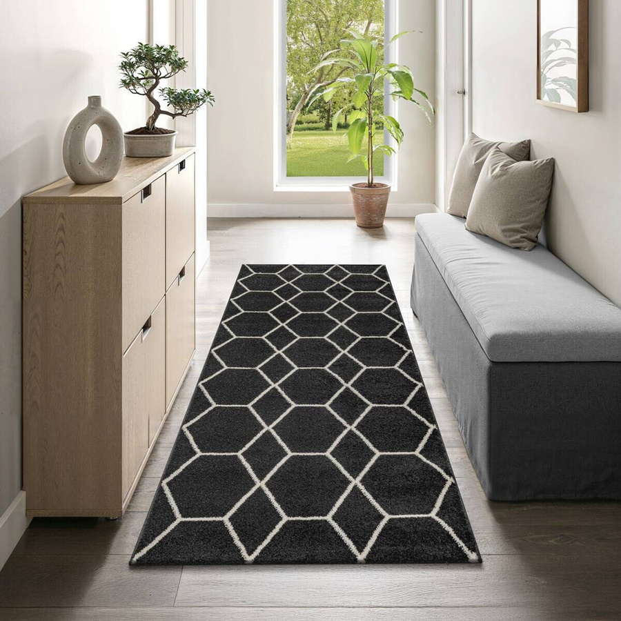 Sanat Teppich Trellis in Schwarz mit modernem Design, pflegeleicht und strapazierfähig, Breite: 80 cm, Länge: 200 cm - Bild 2