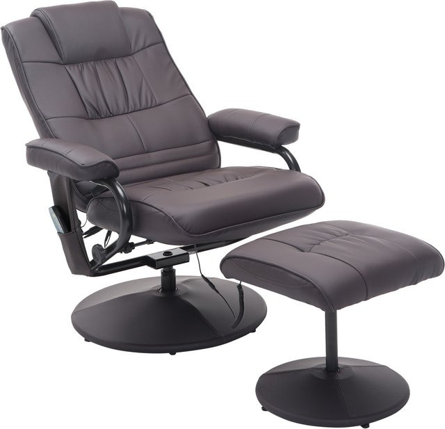 HOMCOM Massagesessel mit Hocker, drehbarer Relaxsessel mit Massagefunktion und Liegefunktion, elektrischer Fernsehsessel aus Kunstleder, Braun - Bild 1