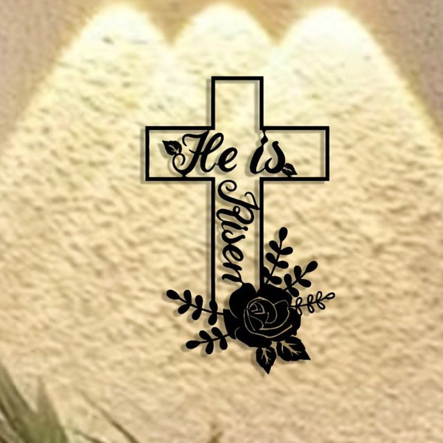 CIFBUY Er ist auferstanden Metall-Wandkunst, Vintage Oster-Religionsdekor in Schwarz mit floralem Design - Bild 1