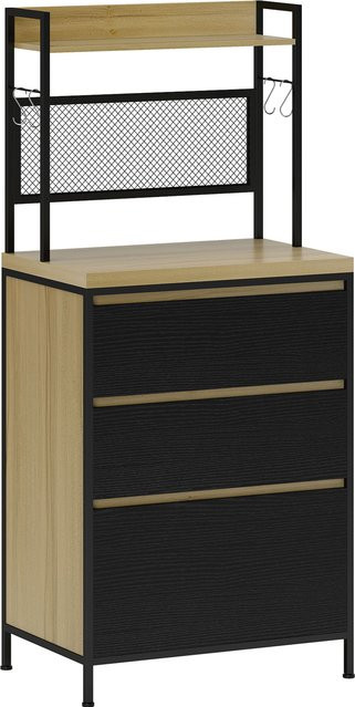 HOMCOM Küchenbuffet im Industrie-Design mit 3 Schubladen und 4 Haken, Naturholz und Schwarz, B/T/H: 60 x 40 x 132 cm - Bild 1