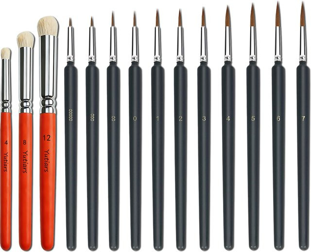 Yutiars Detailpinsel Set für Gouache, Aquarell und Ölmalerei, superfein und flexibel, 3 bis 14 Stück - Bild 1