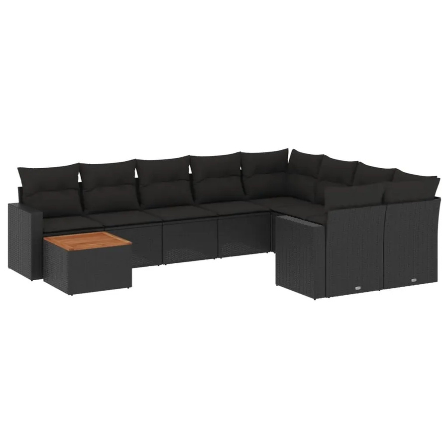 vidaXL 10-tlg. Garten-Sofagarnitur in L-Form aus Polyrattan und pulverbeschichtetem Stahl mit Kissen in Schwarz - Bild 2