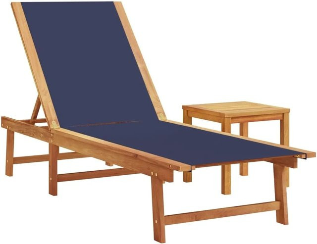 vidaXL Sonnenliege mit Tisch aus Akazienholz und Textilene in Blau, B/T/H: 200 x 66 x 98 cm - Bild 1