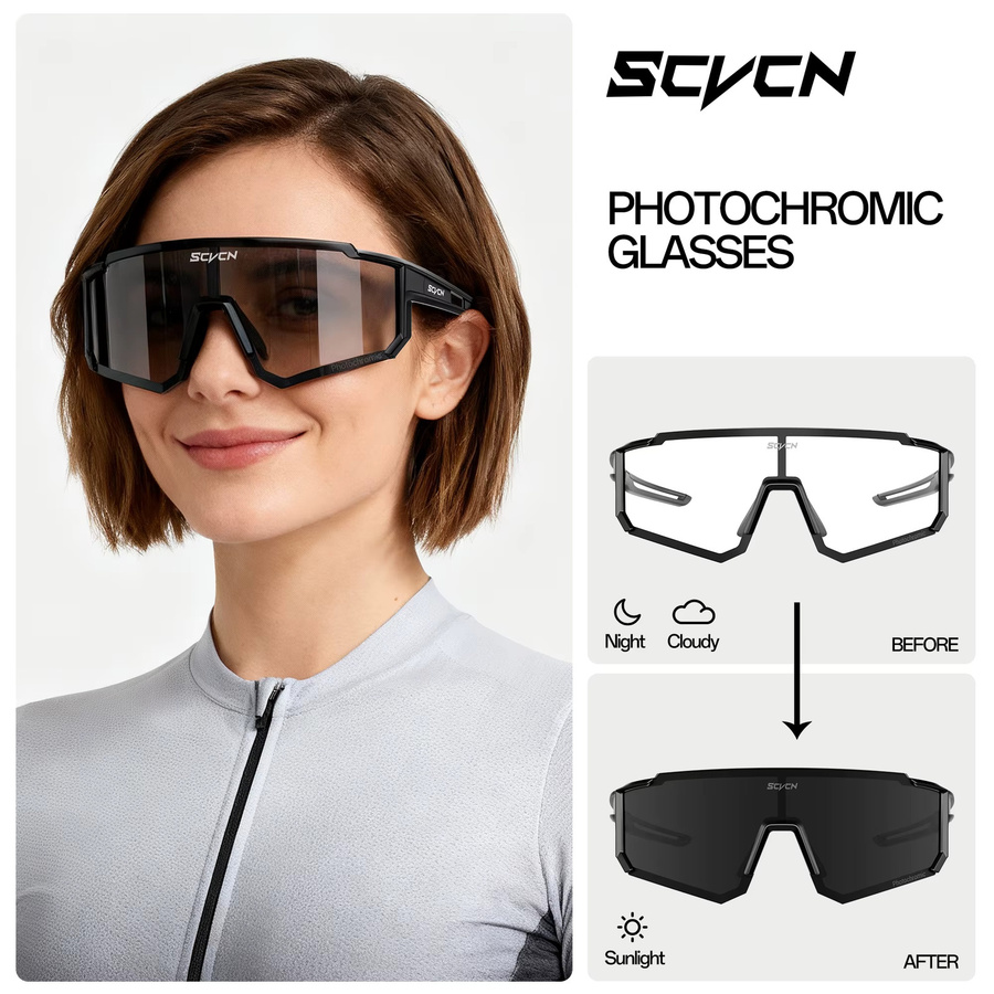 SCVCN Photochrome Sonnenbrille, Vollrand, Schwarz, Unisex - Bild 3