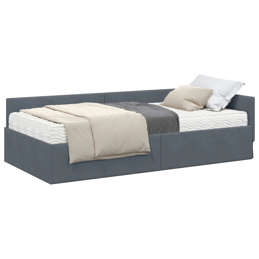 vidaXL Eckbettgestell mit Matratze aus Samt in Grau, 2-teiliges Set, B/T/H: 80 x 200 x 84 cm - Bild 2
