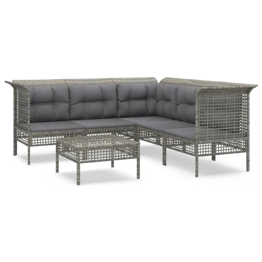 vidaXL 6-tlg Garten-Lounge-Set Modell 60 in Grau mit Kissen und Ottoman aus Poly Rattan und Metall - Bild 2