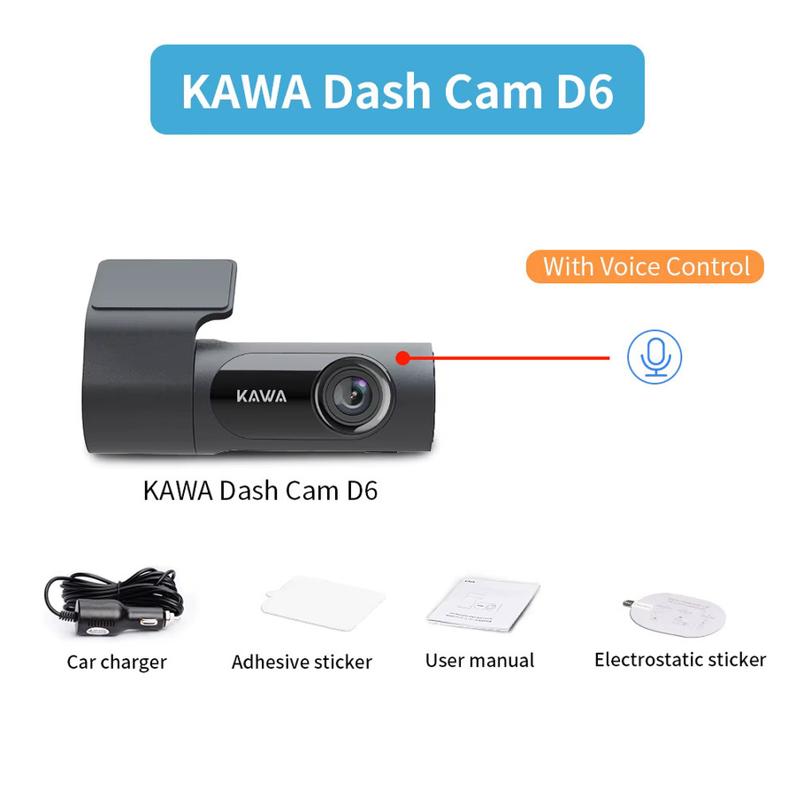 KAWA D6 Dash Cam Auto DVR mit 1440P Videoaufnahme, WiFi, App-Steuerung und Sprachsteuerung, Schwarz - Bild 5