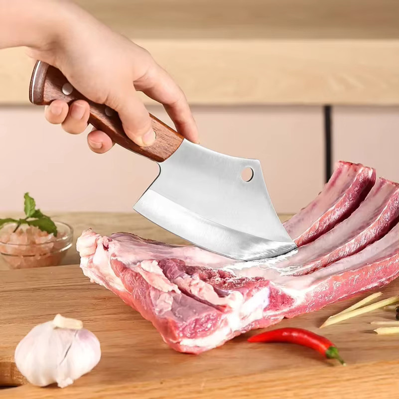 GuanQi Fleischmesser Cleaver aus Holz mit silberner Klinge für Küche, Fisch und BBQ - Bild 2