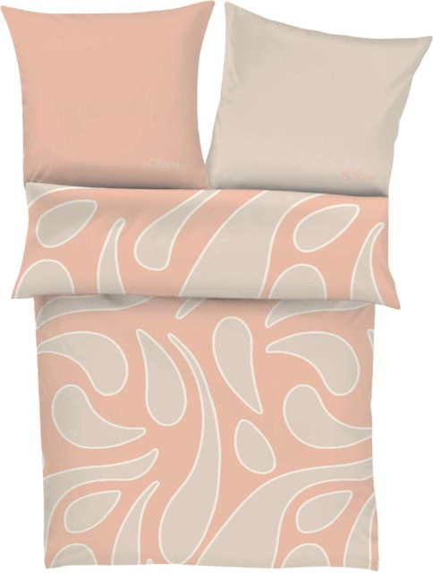 s.Oliver Mako-Satin Bettwäsche Set mit grafischem Design in Orange und Pink, B/H: 155 x 220 cm und 80 x 80 cm - Bild 1