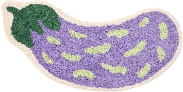 BC-Warm Home Bogenförmige Badematte in Lila, rutschfeste und saugfähige Badezimmerteppich in Bananen- und Auberginenform, Breite: 55 cm, Länge: 120 cm - Bild 1