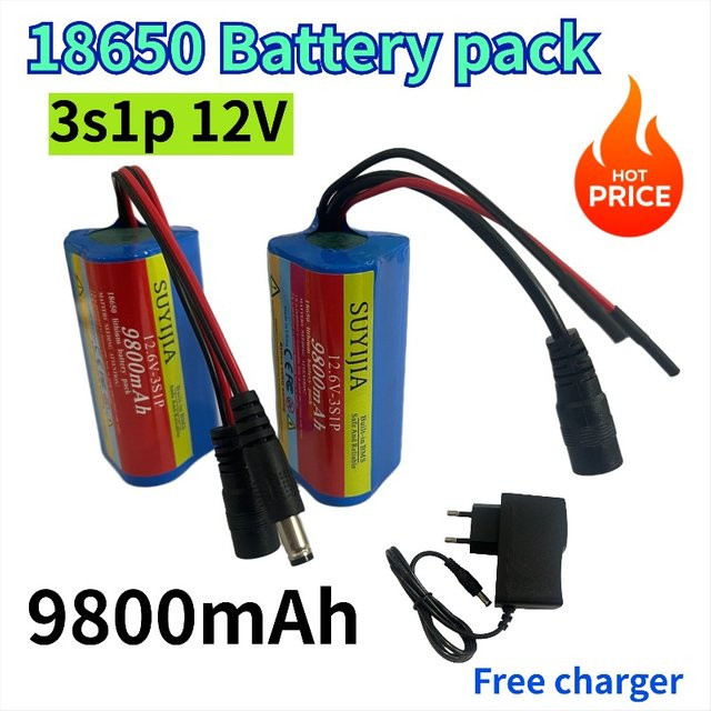 SUYIJIA 3S1P 18650 Li-Ion Akku 12 V mit 9800 mAh für CCTV-Kamera und Backup-Stromversorgung, Blau, inklusive 12,6 V Ladegerät - Bild 1