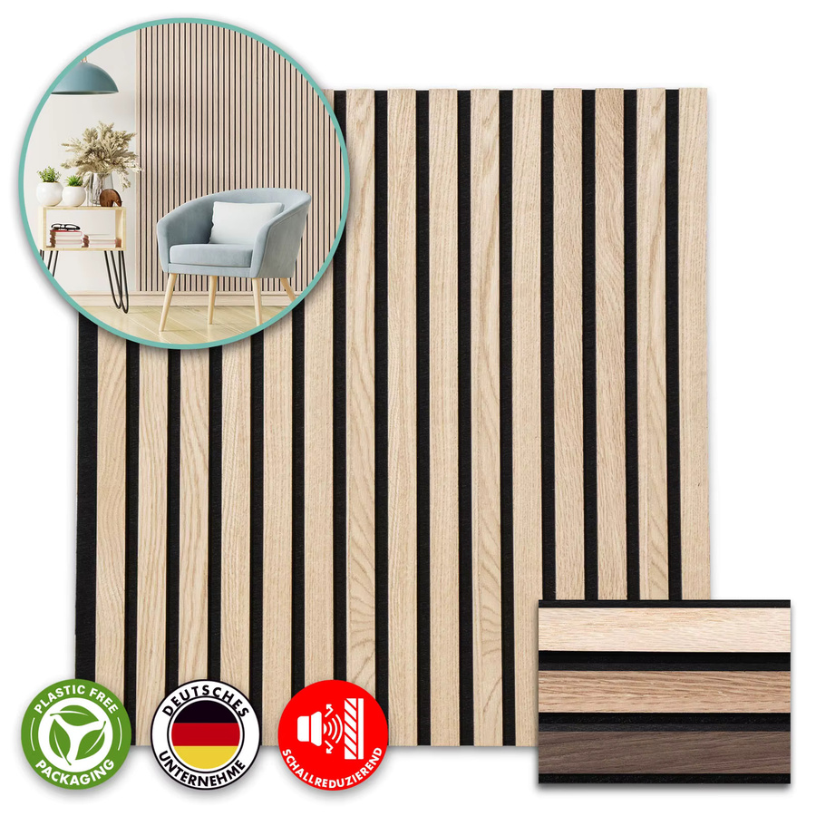 Akustikpaneel in Holzoptik mit Echtholzfurnier für Wohnzimmer, Büro oder Studio, Farbe: Braun, B/H: 60 x 60 cm - Bild 2
