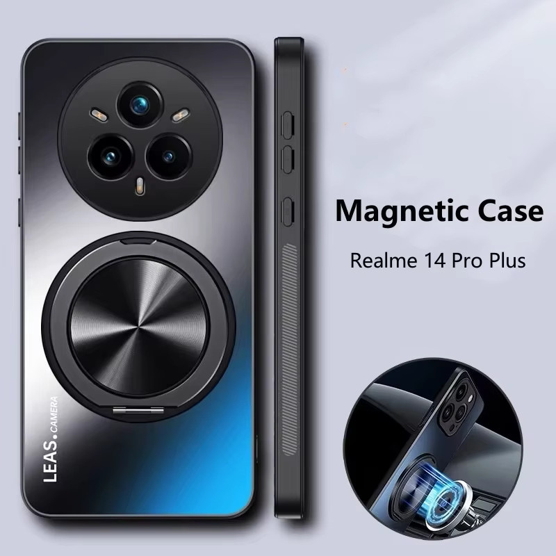 Realme 14 Pro Plus 14X AG Frosted Magnetische Ständer Halter Telefonhülle mit stoßfester harter Rückseite in Schwarz - Bild 1