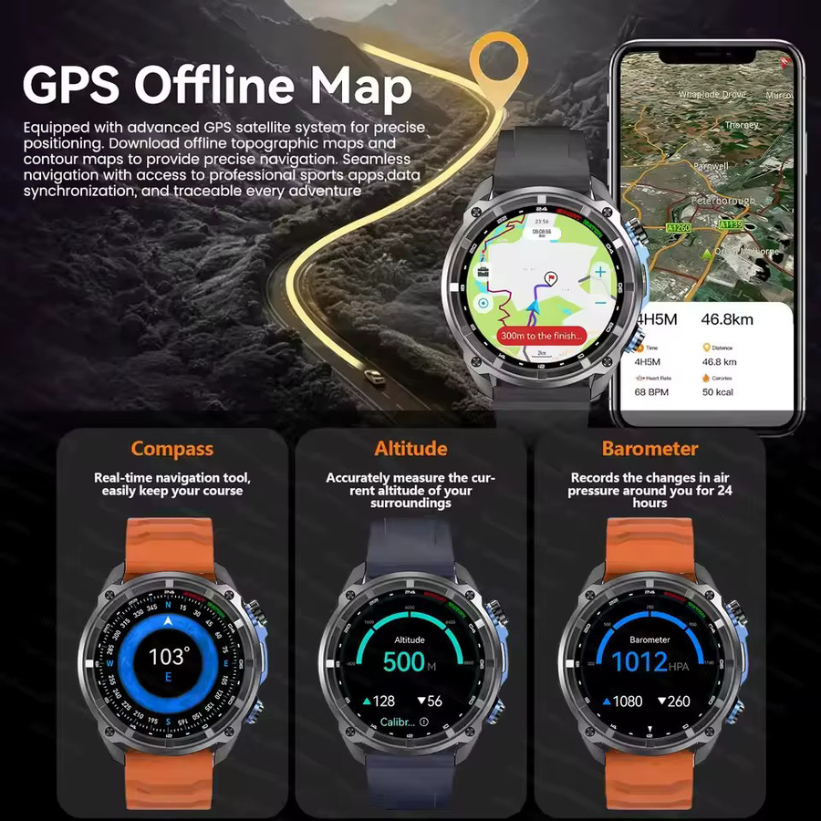 GUHUAVMI Smartwatch, Orange, Silikon, GPS, 10 ATM, Herren - Bild 3