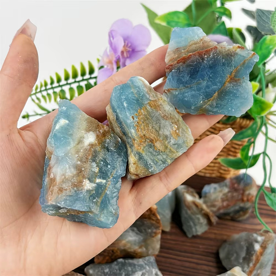 Natürlicher blauer Onyx-Kristallstein von CrystalHola mit blau-goldener Marmorierung und Streifenmuster - Bild 2