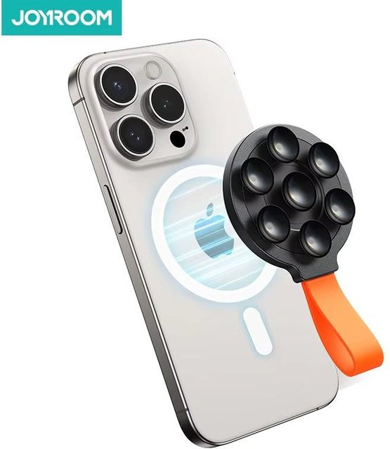Joyroom Magnetische Saugnapf Handyhalterung aus Silikon für iPhone 16 15 Pro Max in Schwarz oder Orange - Bild 1