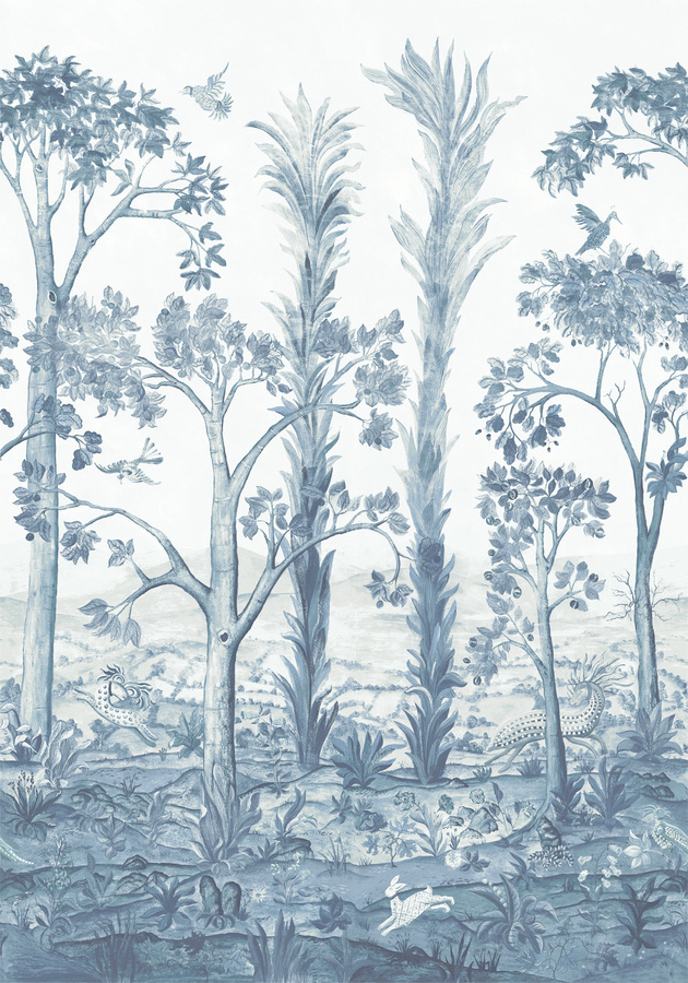 GP & J Baker Mural Tall Trees Wandtattoo Delft Blue mit floralem Motiv aus Papier - Bild 1