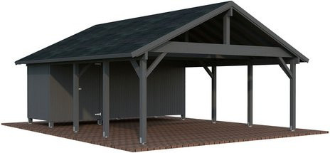 PALMAKO Carport Robert aus Fichtenholz mit Satteldach, grau, B/T/H: 637 x 764 x 363 cm - Bild 1