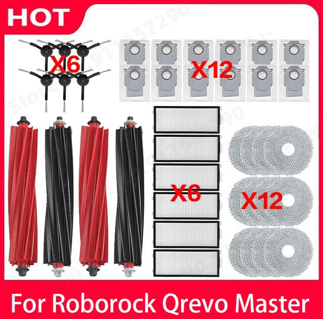 Roborock Qrevo Master Ersatzteil-Set mit Hauptbürste, Seitenbürste, HEPA-Filter, Wischpads und Staubbeuteln in Multicolour - Bild 1