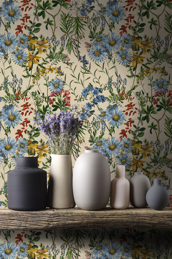 MINDTHEGAP Tapete Summerish Taupe in Beige und Multicolour mit floralem Botanical-Design aus Vlies - Bild 1