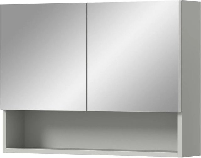 Inn.Furn Spiegelschrank Carlo Grau, 2-türig mit Soft-Close und internen Regalen, B: 74 cm, H: 55 cm, T: 17 cm - Bild 1