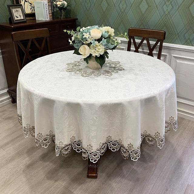 Runde Tischdecke von Your Warm Home mit floraler Blumenspitze in Weiß, Durchmesser: 175 cm - Bild 1