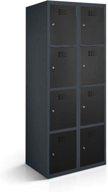 rotstahl Fächerschrank mit 8 Fächern in Anthrazitgrau und Schwarz, B/T/H: 80 x 50 x 180 cm - Bild 1