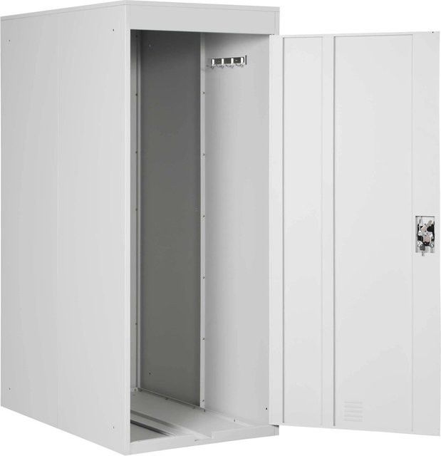 PROREGAL Fahrradgarage aus Metall in Hellgrau, abschließbarer Fahrradunterstand und Gerätehaus mit Hakenleisten und Luftzirkulation, H x B x T: 192 x 79 x 122 cm - Bild 1
