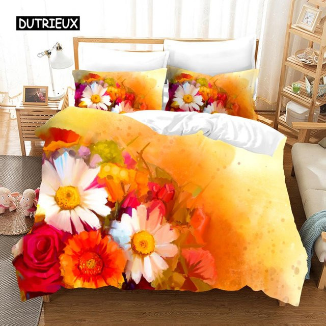 Bettwäsche-Set mit floralem Ölgemälde-Digitaldruck von Binchi Outdoor Product, mehrfarbig, B/H: 135 x 200 cm - Bild 1