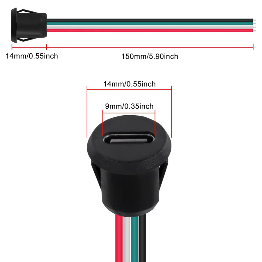 AOKIN 8er Set USB-C Weibliche Chassis 4-Pin Wasserdichte USB-C Ladebuchsen in Schwarz ohne Terminal für Direkt-Crimp-Verbindung - Bild 2