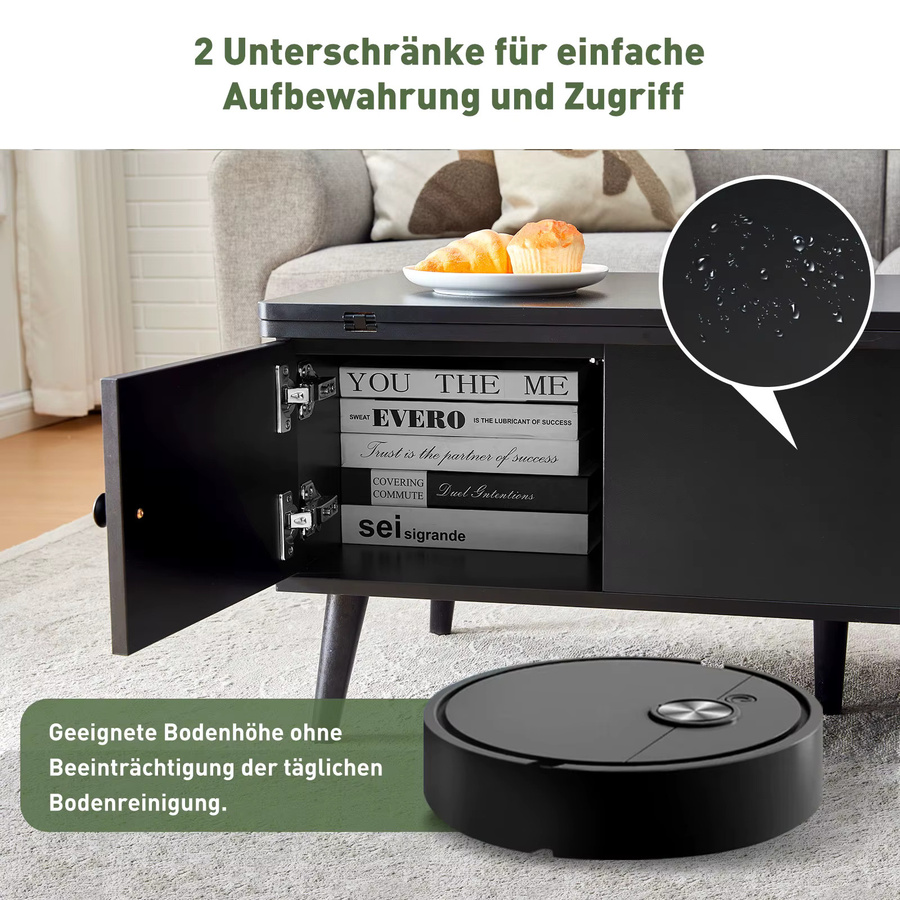 Lemroe Couchtisch in Schwarz, höhenverstellbarer 4-in-1 Multifunktions-Wohnzimmertisch mit Stauraum und modernem Design - Bild 4