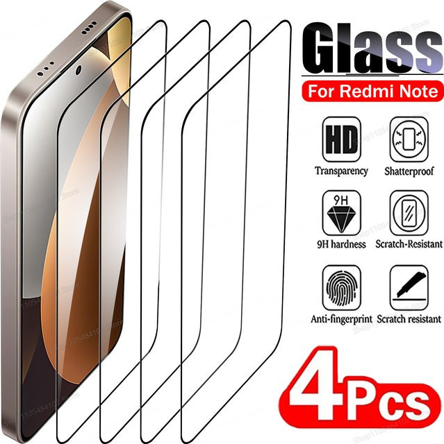 4 Stück Panzerglas Display Schutzfolie für Xiaomi Redmi Note Serie, transparent - Bild 1