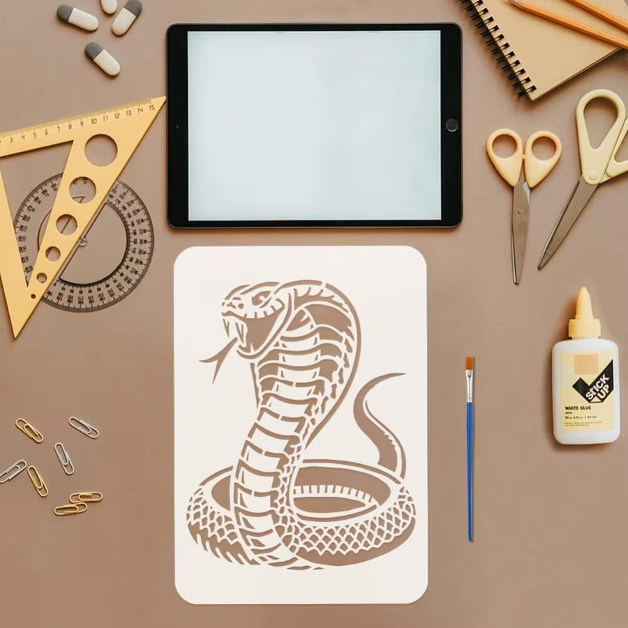 Wiederverwendbare Cobras Schablonen aus Kunststoff mit Pinsel, Schlangen-Dekorationsvorlage für Tier-Muster, Breite: 29,7 cm, Höhe: 25,6 cm - Bild 3