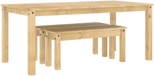 vidaXL Essgruppe PANAMA aus Massivholz Kiefer in Braun, 3-teilig mit Tisch und Bänken, rustikaler Stil - Bild 1