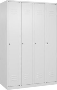 C+P Spind Classic PLUS Garderobenschrank mit 4 Abteilen, Farbe Weiß, H x B x T: 185 x 120 x 50 cm, mit Zylinderschloss und 3 Garderobenhaken - Bild 1