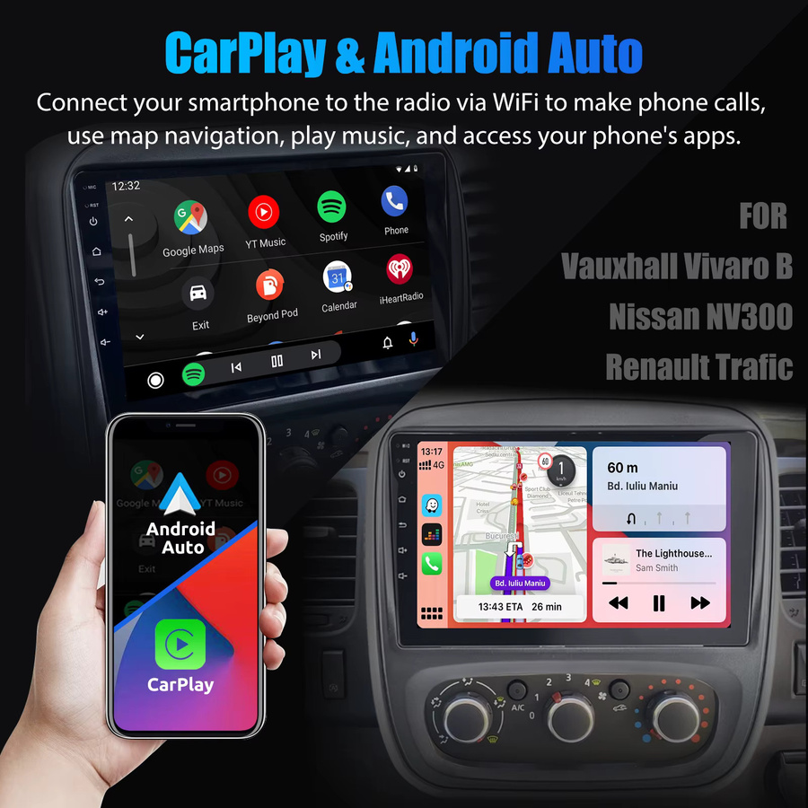 ESSGOO 9 Zoll Android Autoradio mit Carplay und Android Auto für Vauxhall Vivaro B, Renault Trafic und Nissan NV300, Schwarz, 4GB RAM - Bild 5