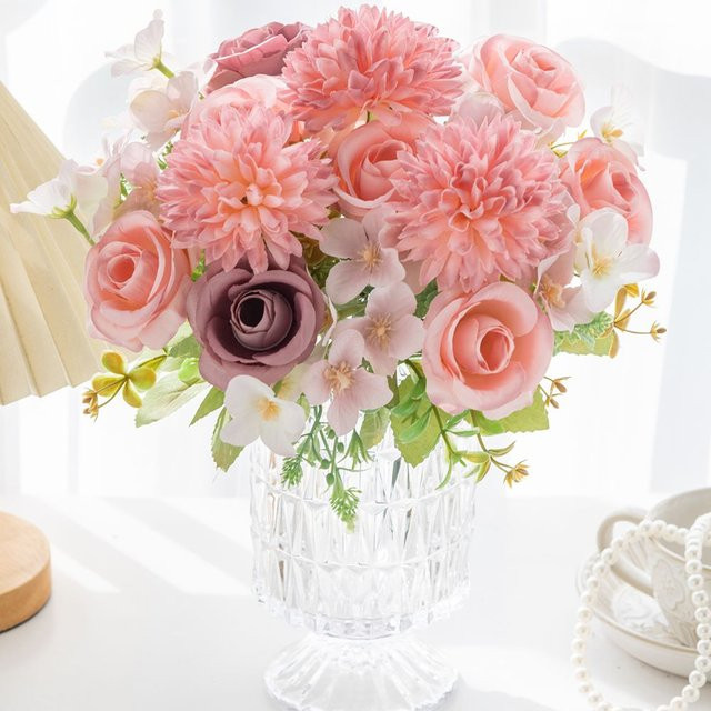 Künstliche Blumen aus Seide in Pink für Hochzeiten und zur Dekoration von Vasen oder Tischen, 3er Set - Bild 1