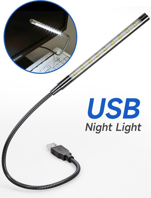 VooVoo USB LED Leselampe aus Metall mit 10 LEDs in Schwarz, flexible Nachtleuchte für Laptop, PC und Notebook - Bild 1