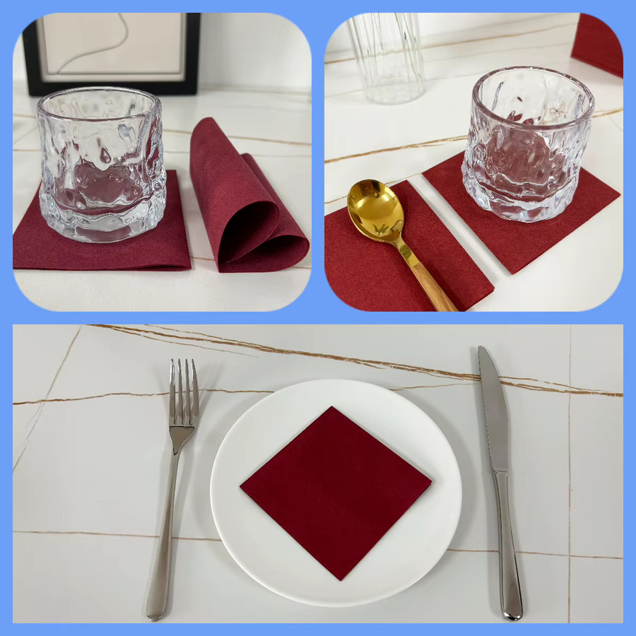JINYUDOME Einweg-Papierservietten in Leinenoptik, Burgunderrot, 25 x 25 cm - Bild 4