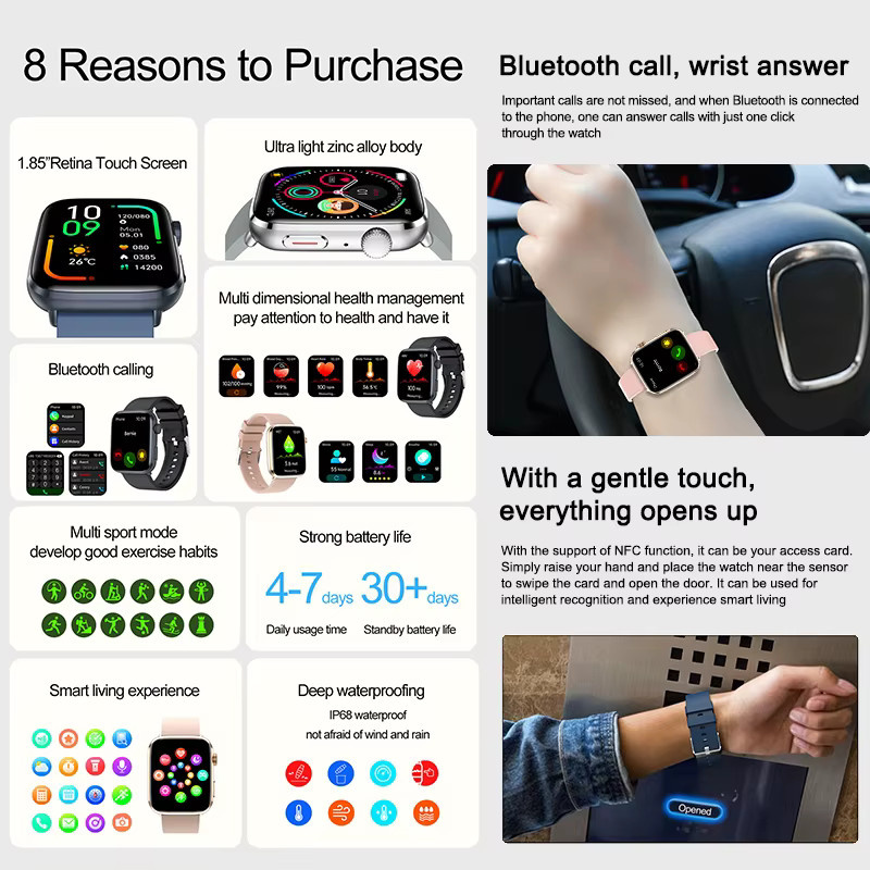 KAVSUMI Smartwatch, Grau, Silikon, 44 mm, Damen - Bild 2